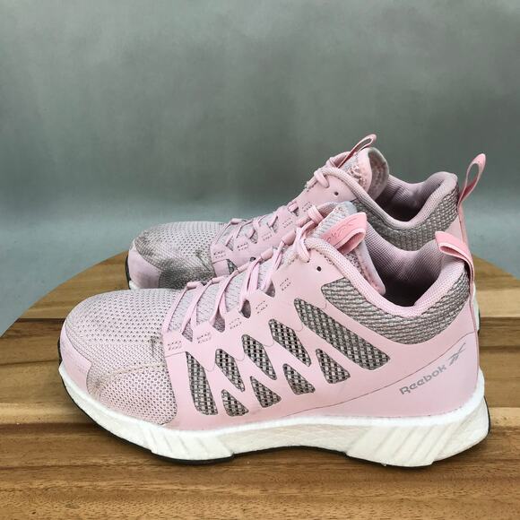 Reebok Fusion Flexweave Comp Toe Work Shoes Womens 8 M Pink Mesh Lace Up Mid Top - Picture 4 of 8